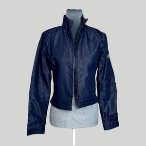 Lei 2000s y2k dark denim metallic cropped moto bomber jacket xs